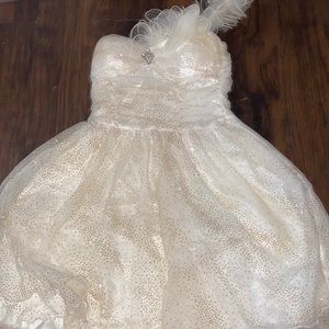 Sparkly short gold an white dress